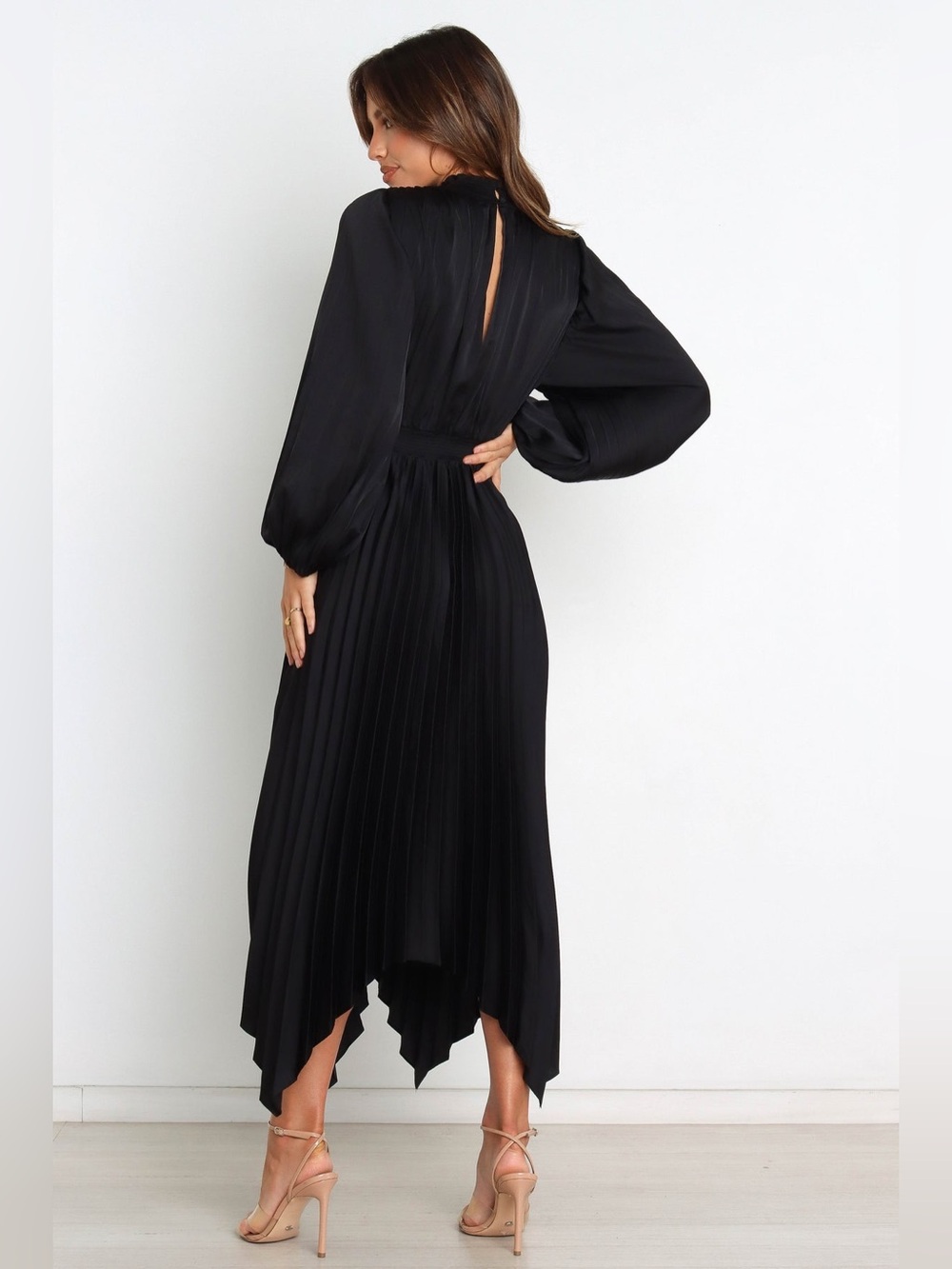 NEW Petal & Pup Eloise Black Pleated Satin Maxi Dress Wedding Guest Formal - Picture 10 of 11